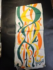 Vintage 1970 Abstract Art Print Scarf 42.5  Girl Scout White Orange Yellow Green
