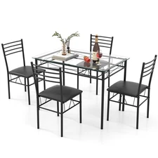 5 Piece Dining Table Set, Kitchen Dining Set with Tempered Glass Table Top an...