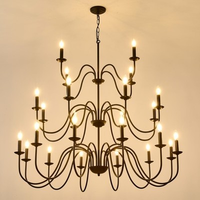8-Light Farmhouse Industrial Chandelier Adjustable Height E12 High Ceiling