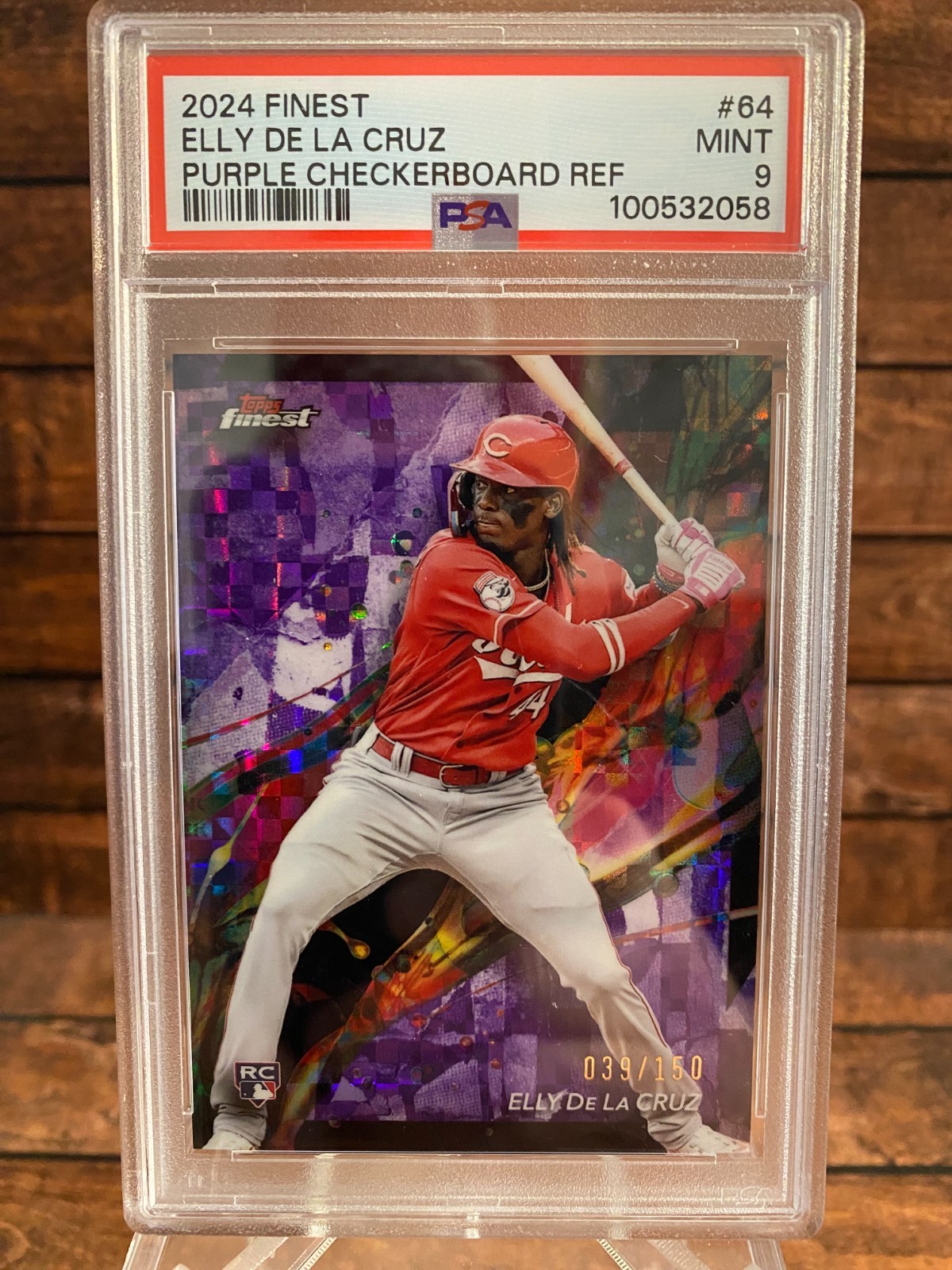 2024 Topps Finest Elly De La Cruz #64 Purple Checkerboard Refractor /150 (RC)