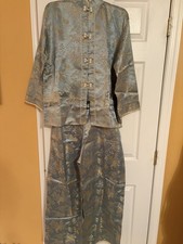 Vintage 1950  s Japanese Made Lounge Pajama Suit Jacket And Pants Brocade