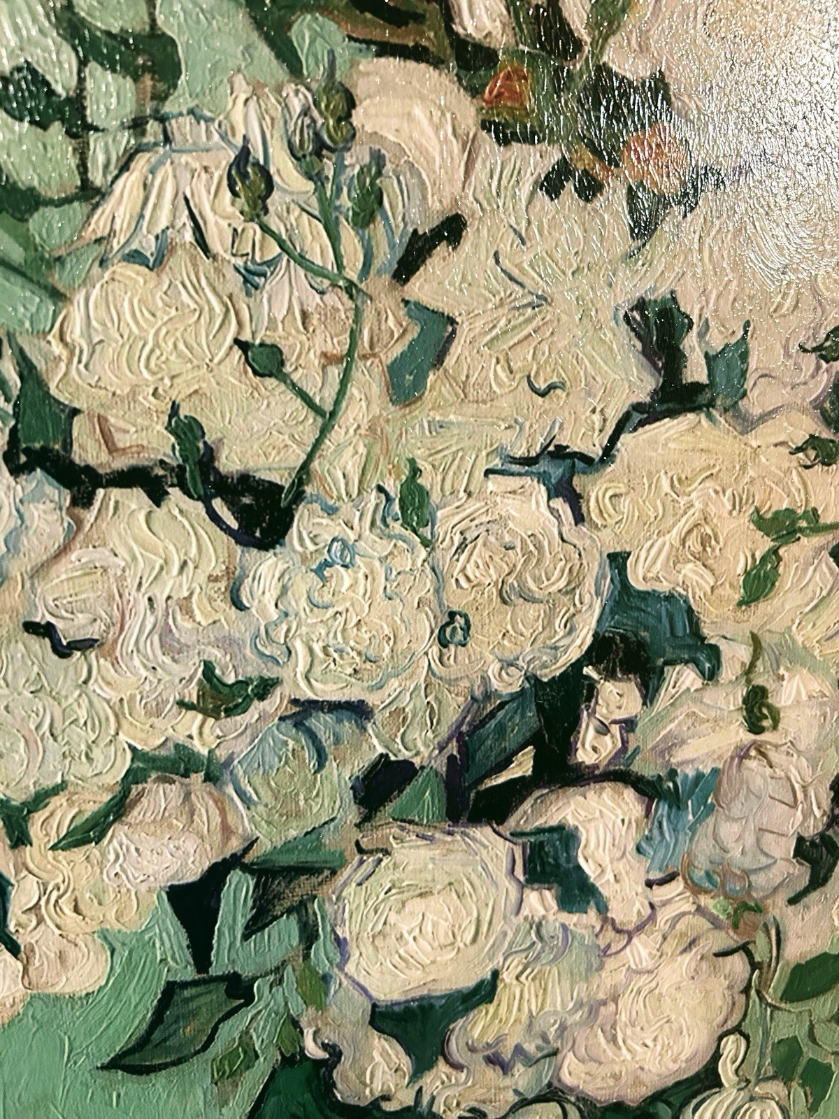 Van Gogh “Roses” 1890 Hand Embellished Wall Art Print Canvas Framed 17”x21” thumbnail 3