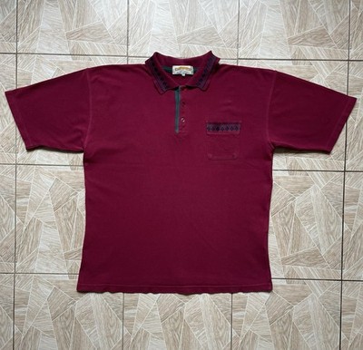 Vintage James Pringle Weavers British Isles Burgundy Polo Shirt XL Green Trim