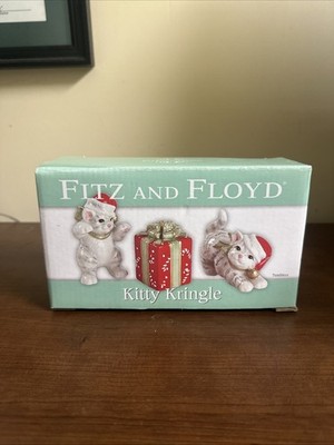Fitz and Floyd Kitty Kringle Tumblers Set of 3 Cats & Present Christmas boxed