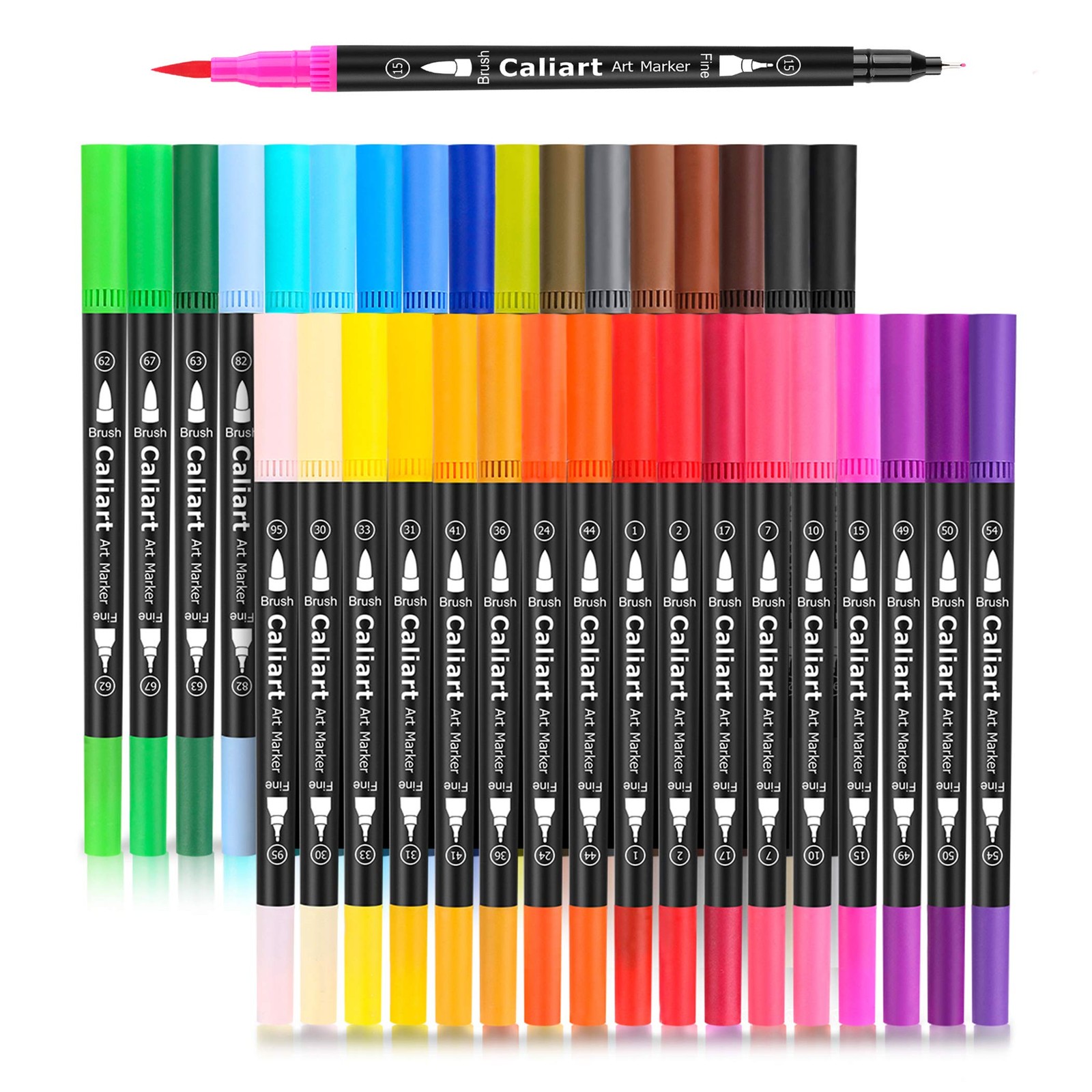 Caliart 34 Double Tip Brush Pens Art Markers, 1 Count (Pack 