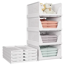 STACKABLE CLOSET ORGANIZER Foldable Storage Shelves White 5 Pack SNSLXH