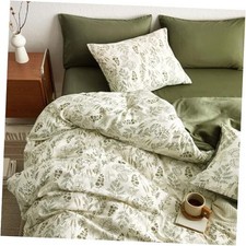 - Floral Duvet Cover Set, Botanical Vintage Flower Coquette Full Olive Green