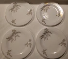 Set of 4 Vintage Federal Milk Glass Golden Glory Bamboo Plates 22k Gold Leaf