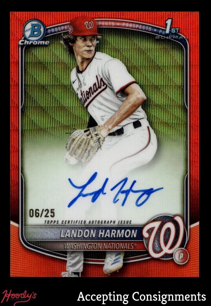 2025 Bowman Chrome Draft Orange Wave Refractor Landon Harmon 1st Rookie AUTO /25