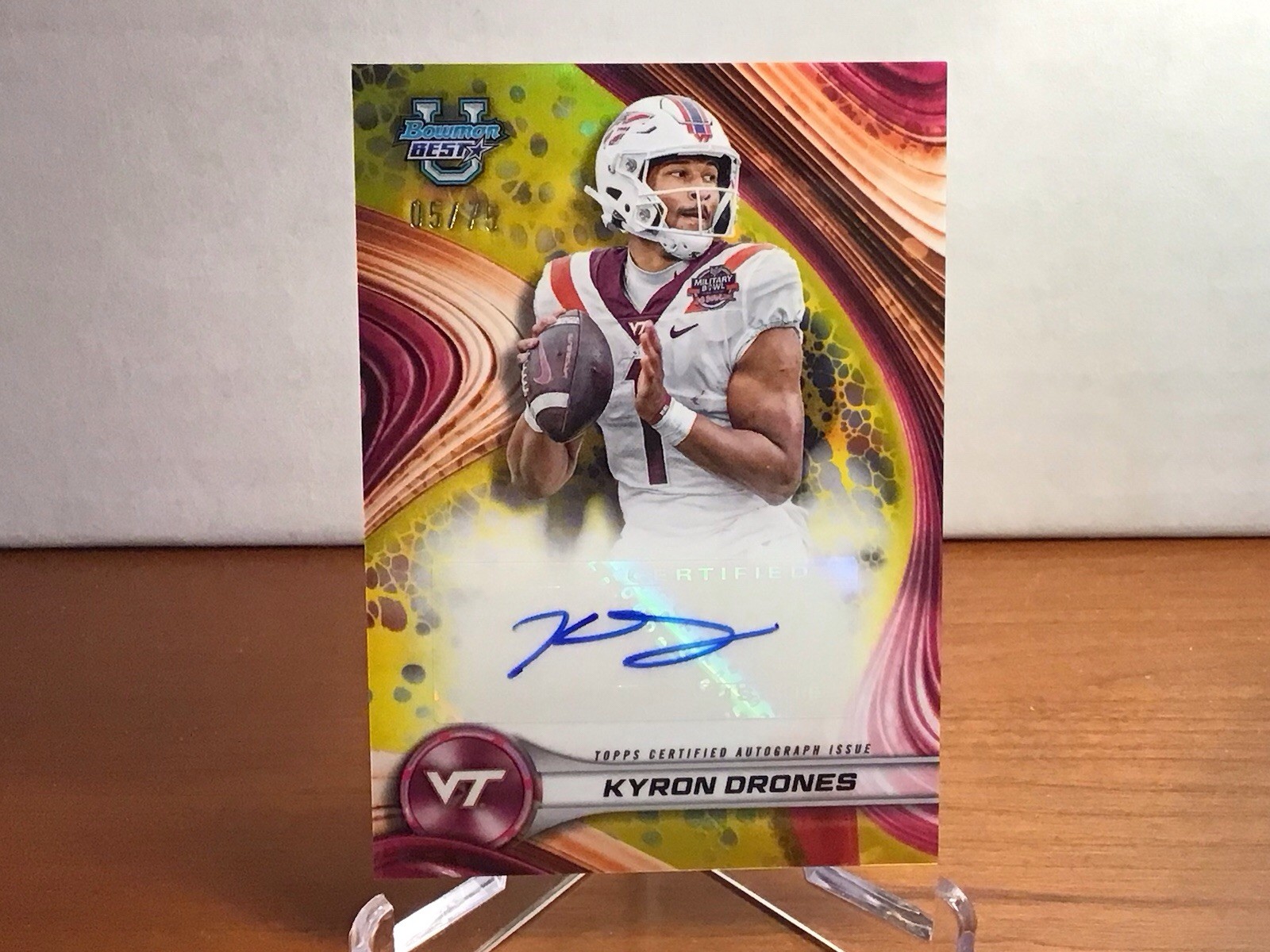 Kyron Drones 2024 Bowman Best University Football Auto Yellow Refractor 5/75