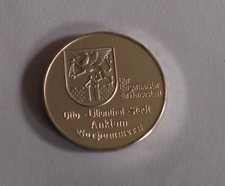 Medaille Anklam Otto Lilienthal Stadt 100 Jahre Menschenflug Pilot Flugzeug Wapp