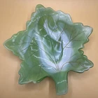 Rare Vintage Green Slag Swirl Leaf Platter Pressed Dish Set Jadeite Milk Glass