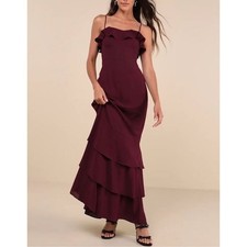 NWT Lulus Women's Lively Evenings Plum Purple Sleeveless Tiered Maxi Dress L