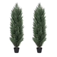 2-Piece 48 In. Artificial Cedar Tree Monochrome Pines in Pot for Garden