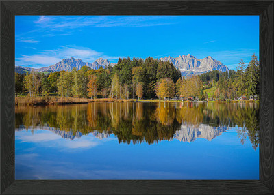 Bergsee Reflexion gerahmtes Wandbild Poster Leinwanddruck Bild
