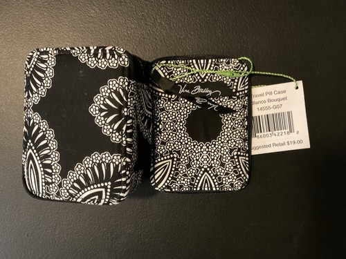 Vera Bradley Holunder Gesteppt Reißverschluss Reise Pillendose Neu mit Etikett & Weiß Organizer