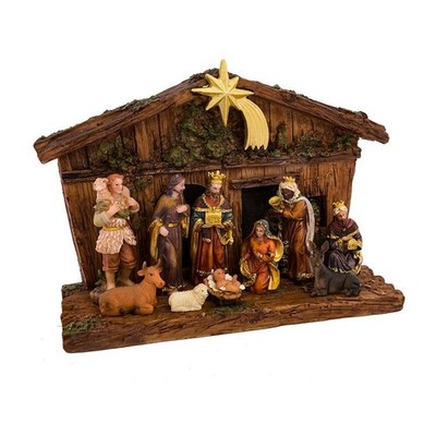 Kurt Adler 11-Piece Christmas Nativity Set with Stable and 10 Figures