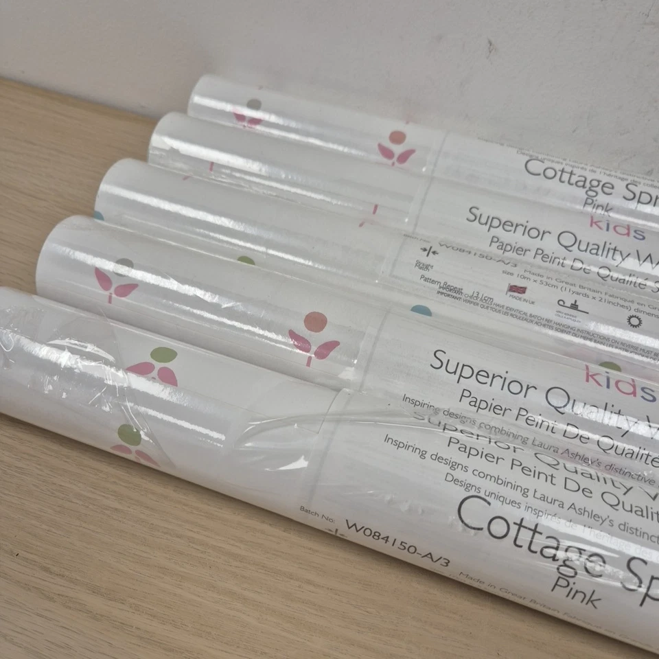 Laura Ashley Kids Superior Wallpaper Cottage Sprig White Pink 5x Rolls Crafts  - Image 2 of 4
