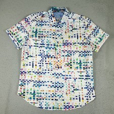Robert Graham Shirt Mens Large White Abstract Classic Fit Button Up Short Sleeve