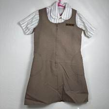 Brownie Girl Scouts Uniform Jumper Dress Size 8 & Printed Blouse Sz 10 Vtg 1980s