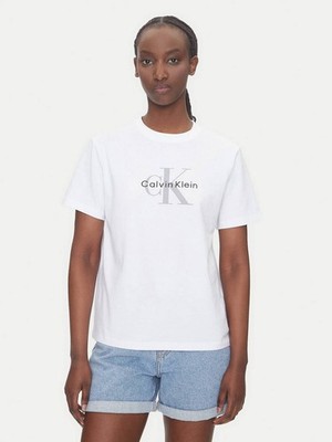 Calvin Klein Jeans Tee Hr Ss Classic Monolog White - Größe XS Bekleidung