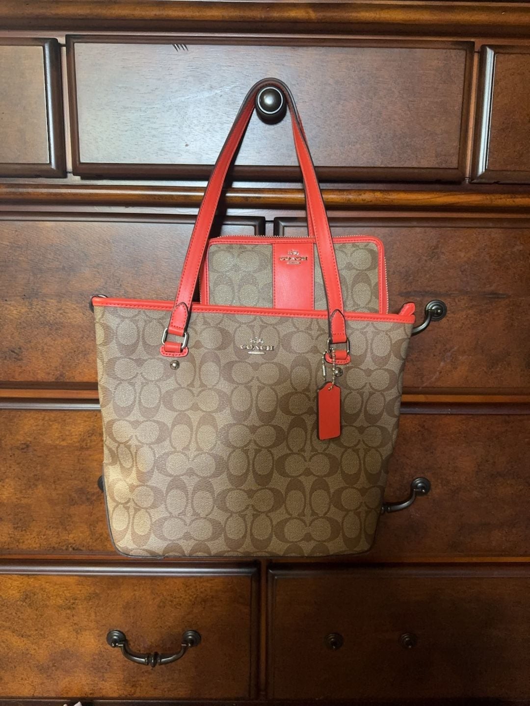 Coach Signature Coated Canvas Tote Bag and Matching Wallet Set