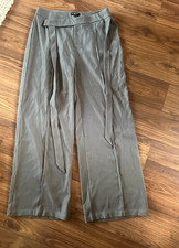PrettyLittleThing Grey Wrap Waist Tailored Wide Leg Trousers (Size UK 12)