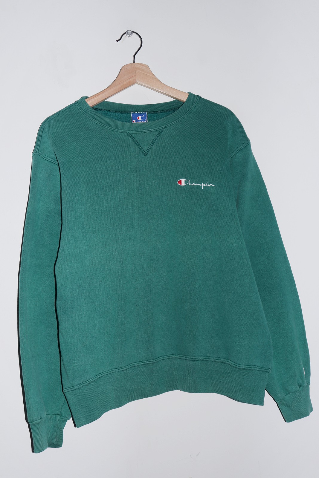 Vintage 90s USA Champion Embroidered Script Faded Green Sweatshirt (M-L)