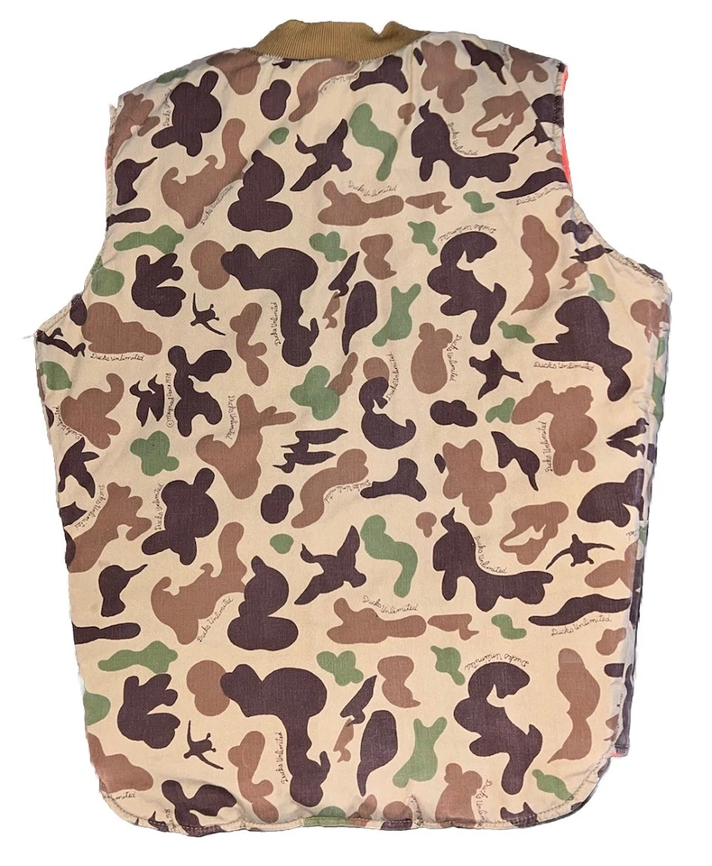 BOB ALLEN Ducks Unlimited Vintage 70s Reversible Camo Orange Hunting Vest - Image 3 of 4