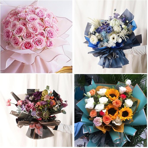 30 Fogli Carta da Imballaggio Bouquet di Fiori Bordo Oro Nero,Fiorista - Foto 4 di 6
