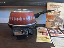 Vintage Oster 691 Flame Red Electric Fondue Set - 6 Forks, Booklets & Box