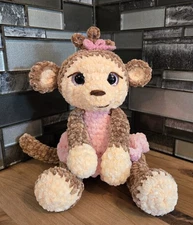 Crochet Monkey Handmade Amigurumi Get Well Gift Chenille 12" Tall, Dress & Bow