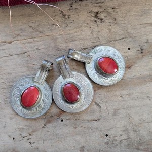 Vintage Kuchi Tribal Coin Pendants Coins Orange Glass (20073)