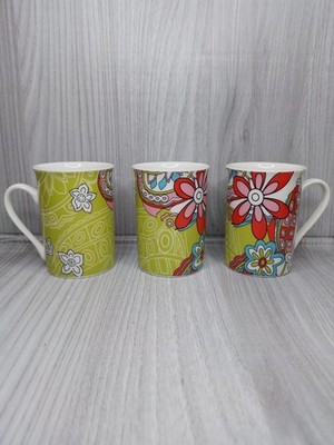 Finecasa Kare Retro 'Groovy Flower Power' Tee-/Kaffeetasse Porzellan Sammlerstück