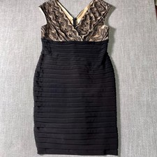 Signature Lana Sheath Dress Womens 16 Black Tan Lace Bodice Sleeveless Back Zip