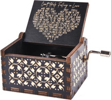 Can't Help Falling in Love Wood Music Box, Antique Engraved Musical Boxes Case f