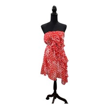 Forever 21 XXI Dress Womens Small Red White Strapless Ruffle Chiffon Polka Dot