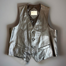 Vintage Continental Leather Vest Made USA Black Genuine Leather Western Biker M