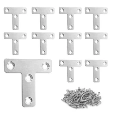 2x2 inch T-Shape Flat Mending Plates 10 PCS T Corner Braces with 40 Screws