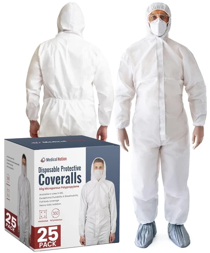Hazmat Suits Disposable | 25 Pack | Protective Coveralls with Attached Hood and - product listing photo