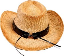 BEIGE/BROWN - LIVINGSTON MEN WOMEN'S WOVEN STRAW COWBOY HAT W/HAT BAND