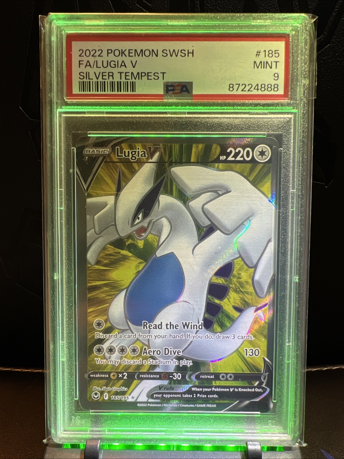 Lugia V Full Art Holo Card 185/195 PSA 9 MINT Silver Tempest