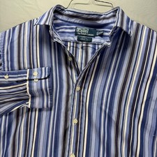 Polo Ralph Lauren Estate Shirt Mens 17 XL Blue Striped Button Up Long Sleeve