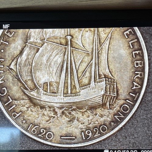 1920 D 50c Pilgrim Tercentenary Mayflower Commemorative Silver Half Dollar - Picture 20 of 24