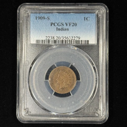 1909-S 1C VF20 PCGS Indian Head Cent - Key Date Coin - Damaged Holder