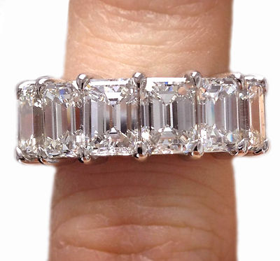 GIA Certified Emerald Cut Platinum Diamond Eternity Ring 9.75 Carat AVG 0.75 CT 