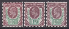 SG 287-289 1 1/2d Somerset House basic shade trio in very fine & fresh L.M.Mint.
