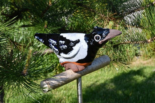Keramik Gartenstecker Dekoration Statue Krähe Vogel H12cm Midene Handgefertigt - Bild 5 von 12