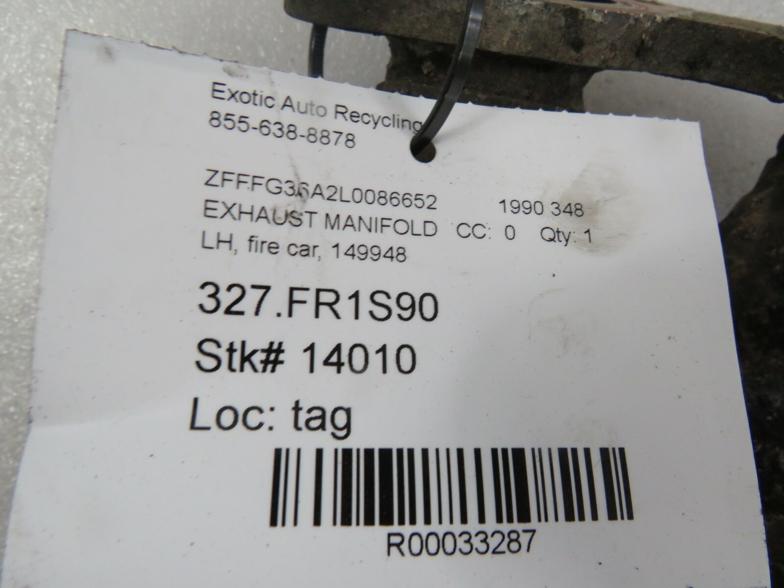 Ferrari 348, LH Left Exhaust Manifold, Used, P/N 149948 