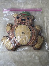 Vintage plush teddy bear printed cotton fabric plaid hat kitsch Handmade